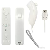 GTMax White Remote Controller + White Nunchunk + Gray Universal Wrist Strap ....