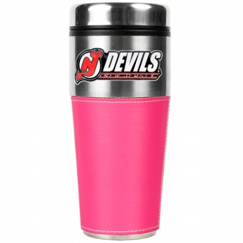 NHL New Jersey Devils 16-Ounce Stainless Steel Travel Tumbler with Pink Sleeve