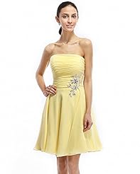 A-line Strapless Knee Length Short Chiffon Beaded Lace Natural   Waistline Bridesmaid Dress 