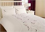 Honeysuckle White and Wine Double Embroidered Duvet Cover Set
