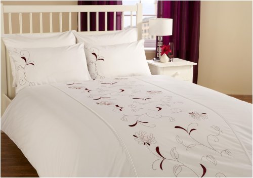 Honeysuckle White and Wine Double Embroidered Duvet Cover Set