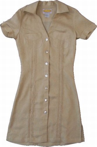 Women's Guayabera Dress - Cool Mexican, Cuban Wedding Clothing, 100% Irish Linen Light Brown