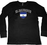 IMAGE OF El Salvador Flag Shield International Retro Soccer Mens Thermal Shirt, Salvadorian National Pride Mens Long Sleeve Thermal Shirt, Medium, Black