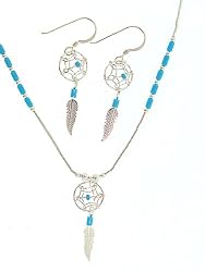 Beautiful! Sterling-silver Southwest Dream Catcher pendant Liquid silver-necklaces & Earrings
