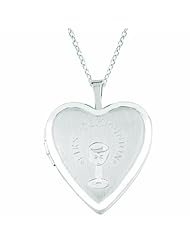 Sterling silver Heart Shaped Locket w/ first communion cup two-tone Necklace