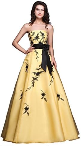RUKLEID Women's Yellow&amp;black Embroidery A-line Prom Dresses us8