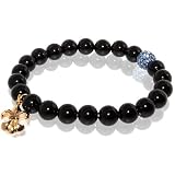Tourmaline Stretch Bracelet with Fleur De Lis Charm & Blue Rhinestone Bead Accent