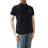 ポロ ラルフローレン メンズ POLO RALPH LAUREN メンズ CUSTUM FIT(カスタムフィット) 鹿の子 ラルフ 半袖ポロシャツ ビッグポニー 0707 ブラック×パープル Lサイズ　並行輸入品