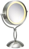HoMedics M-8131 7X/1X Lighted Makeup Mirror, 8 Inch Diameter, Polished Satin Nickel Finish
