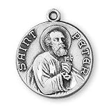 Sterling Silver Saint Peter Medal and 24-inch Chain
