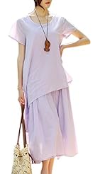 General Print Short Sleeves Cotton/Linen Summer Maxi Dress/Midi Dress  with a Brush/Sweep Train 