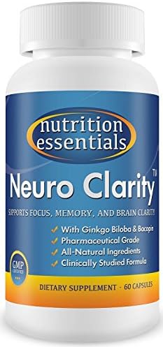#1 All Natural Ingredients Brain Function Booster Neuro Clarity "Nutrition Essential" Contains Ginko Biloba w/ St Johns Wort &amp; Bacopin. Supports Focus Memory and Brain Clarity 60 Capsules