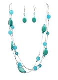 Necklace - N342 - Triple Strand ~ Turquoise Stone and Glass Beads + Matching Earrings