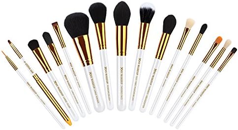 15 Pcs Makeup Brush Set Cosmetics Foundation Blending Blush Eyeliner Face Powder Brush Makeup Brush Kit (White/gold)