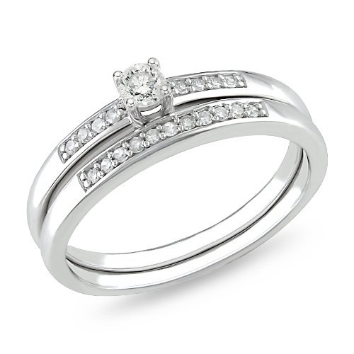 Sterling Silver Diamond Bridal Ring Set (0.2 cttw, GH Color, I2-I3 Clarity), Size 7 Sterling Silver Diamond Bridal Ring Set (0.2 cttw, GH Color, I2-I3 Clarity), Size 7