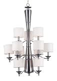 Kenroy Home 90428BS Accolade Twelve-Light Chandelier, Brush Steel with Off-White Shades