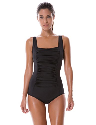 SYROKAN Women's Pleated Maillot Endurance Athletic Training One Piece Swimsuit