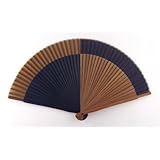 Japanese Silk Handheld Fan, Blue and Brown Four Section HF76