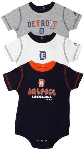 MLB Unisex Infant/Toddler Detroit Tigers 3-Piece Body Suit Set, White/Ash, Medium