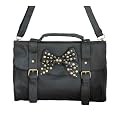 Studded Bow Shoulder / Cross Body Satchel Bag Black