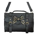 Studded Bow Shoulder / Cross Body Satchel Bag Black