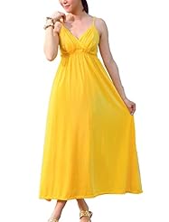 A-line V-neck Elasticized   Waistline Spaghetti Strap Polyester Stretchy  Dress