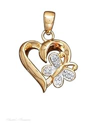 18kt 18" Vermeil Cable Chain Necklace Open Heart Butterfly Animal Pendant