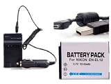 Nikon EN-EL12 Lithium-Ion Battery + Battery Charger + USB Data Cable with Car Adapter for Nikon CoolPix S1000pj / S620 / S630 / S640 / S70 / S710 Digital Camera