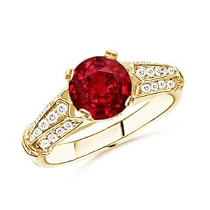 Round Ruby and Diamond Antique Ring in 14k Yellow Gold
