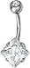 14g Surgical Steel Prong Set Square CZ Crystal Belly Button Ring