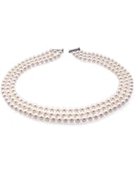 Bling Jewelry Jackie O Inspired Freshwater Pearl Triple Row Round Necklace 7mm