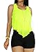 Women's Fashion Sexy Chiffon Flowy Cropped Sleeveless Necklace Ruffle Blouse Top (LARGE, YELLOW-CT3298)