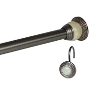 Elegant Home Fashions Greek Key Shower Rod and Hook Set, Rubbed Bronze