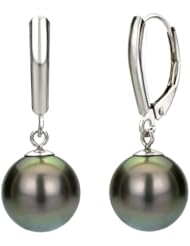 14K White Gold 10-11mm Black Tahitian South Sea Pearl Leverback Earring.