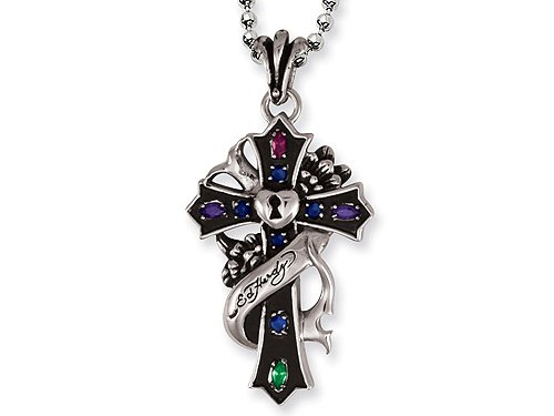 Stainless Steel Ed Hardy Key/Heart Cross Necklace