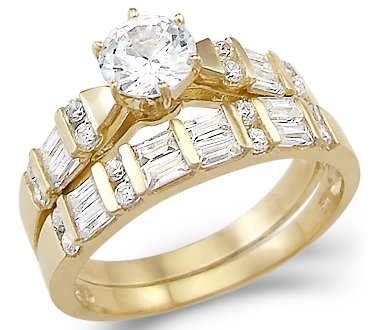 New Solid 14k Yellow Gold Solitaire CZ Cubic Zirconia Two Ring Wedding Set 2.0 ct New Solid 14k Yellow Gold Solitaire CZ Cubic Zirconia Two Ring Wedding Set 2.0 ct