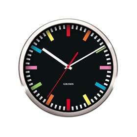 Karlsson Wall Clock Stainless Steel Case Black Face with Rainbow Dial