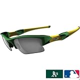Oakley Oakland Athletics Flak Jacket XLJ Men's Special Editions Major League Baseball Lifestyle Sunglasses/Eyewear w/ Free B&F Heart Sticker Bundle - Green/Black Iridium / One Size Fits All