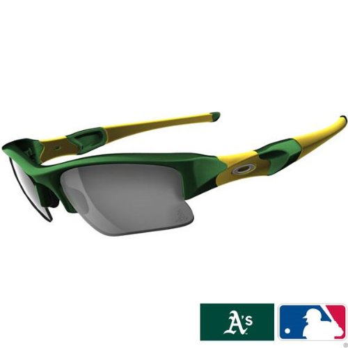 Oakley Oakland Athletics Flak Jacket XLJ Men's Special Editions Major League Baseball Casual Sunglasses w/ Free B&F Heart Sticker Bundle - Green/Black Iridium / One Size Fits All