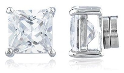 New & Improved! Silvertone with Clear Cz Square Magnetic Stud Earrings - 4mm to 12mm Available