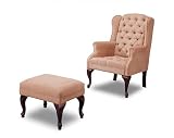 Button Tufted Cherry Chair and Ottoman By Coaster Furniture