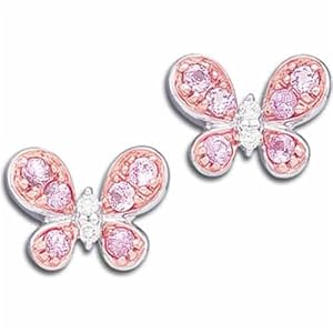 14kt White Gold Butterfly Pink Sapphire and Diamond Earrings