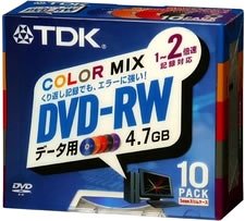 ｜TDK DVD-RWデータ用 1~2倍速対応カラーミックス 5mm厚ケース入り10枚パック [DVD-RW47CMX10K]