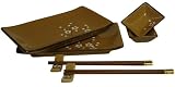 Mocha Floral Complete Japanese Sushi Dinner Set for 2, 8 Piece