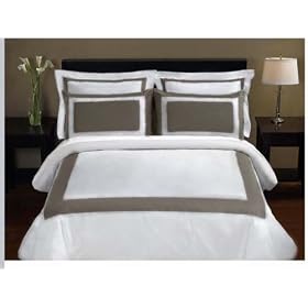 MARRIKAS 5 PC 300TC Egyptian Cotton QUEEN WHITE KHAKI Duvet Cover Set