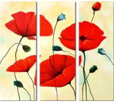 Sangu 100% Hand Painted Wood Framed 3-piece Hot Sale Red Morning Glory Oil Paintings Gift Canvas Wall Art Paintings For Living Room.