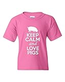 Keep Calm And Love Pigs Statement Novelty Youth Kids T-Shirt Tee (Small, Pink)