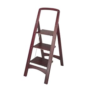 SAMSONITE COSCO Three-Step Wood Folding Step Stool, 225-lb Capacity, Mahogany Finish 
