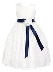 Girls Knee Length Lace Flower-Girl Dress  With a Ribbon  and a Sash 