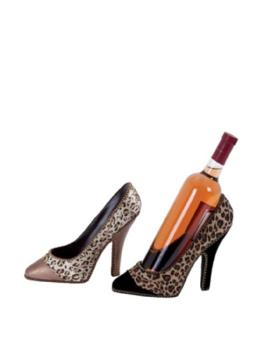 Set of 2 Leopard High Heel Wine Holders